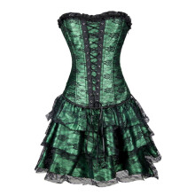(green, xl) Gothic Retro Vintage Tapestry Steampunk Corset with Chain & Belt Halloween Costume Top