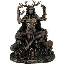 Cernunnos Celtic God Resin Statue - Stag-Horned Forest Deity, Bronze-Tinted Sitting Figure for Home and Garden Decor