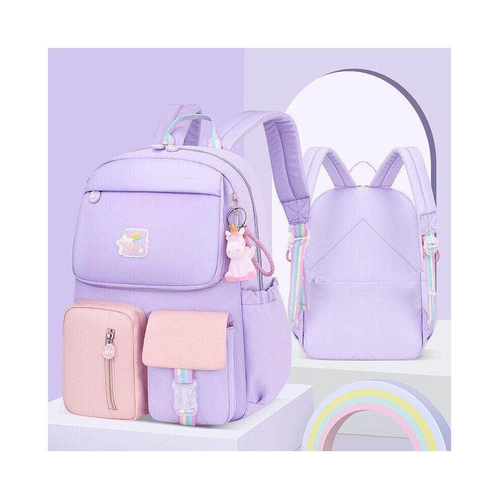 (Purple) Waterproof Backpack Schoolbag For Primary School Students Makaron Color Girls