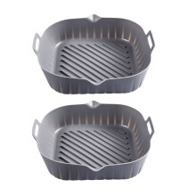(Grey) 2pcs Silicone Air Fryer Tray Heat-insulation Reusable Baking Pads Fried Pizza Chicken Environmentally for Outdoor Camping Picnic