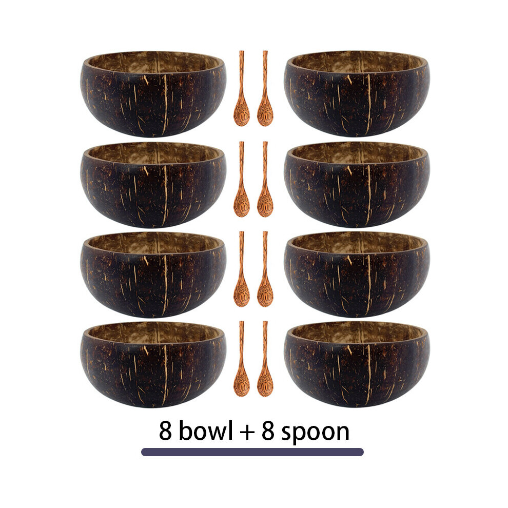 (8 spoon 8 bowl) Coconut Bowl Set Spoon Fruit Salad Noodle Rice Bowl Wooden Handmade Crafts Natural Coconut Shell Noodle soup Bowl Mixing Bowl-image-OPC-PBNQW6H-NEW