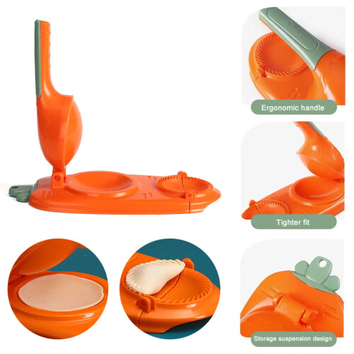 (2 in 1 Orange Red-A) 2 In 1 Dumpling Wrapper Mold Dumpling Skin Maker New Year Dumpling Maker Kitchen Hand-made Dumpling Making Dough Pressing Tool 2