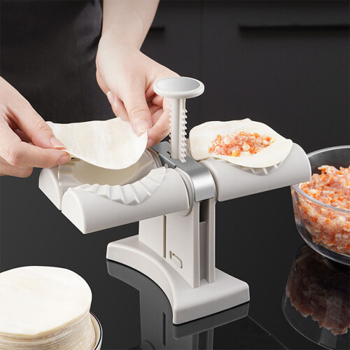 (White) Household Double Head Automatic Dumpling Maker Press Type Small Pierogi Mold Home New Making Machine DIY Kitchen Tool Accessorie 2