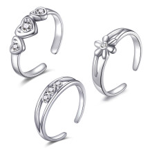 Set of Three Silver Plated Adjustable Toe Rings Created with Zircondia Crystals