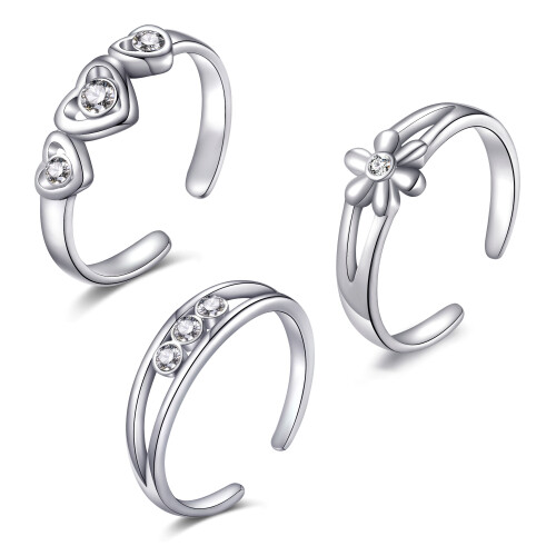 Philip Jones Jewellery Set of Three Silver Plated Adjustable Toe Rings Created with Zircondia Crystals