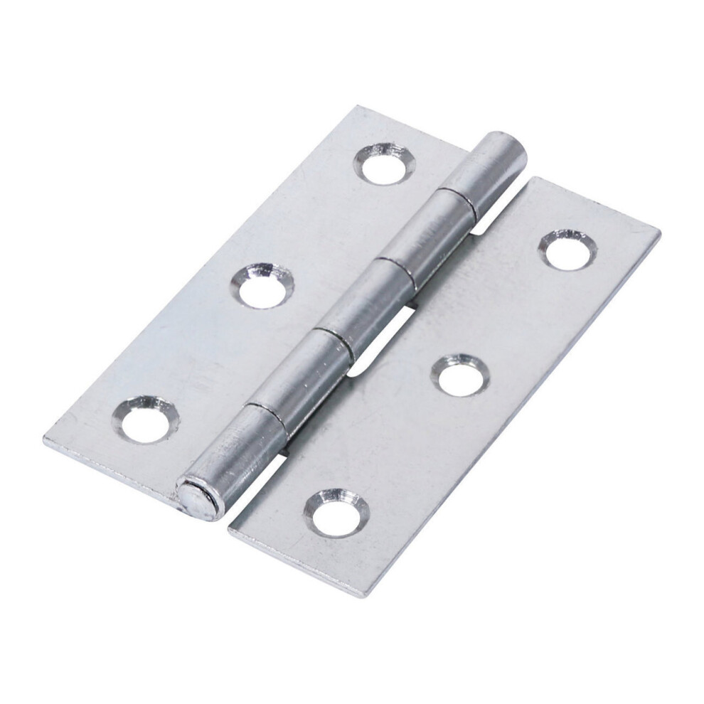 Timco Steel Narrow Pattern Uncranked Fixed Pin Butt Hinge - 75 x 48 x 1.5mm (Bright Zinc) (2 Pack)