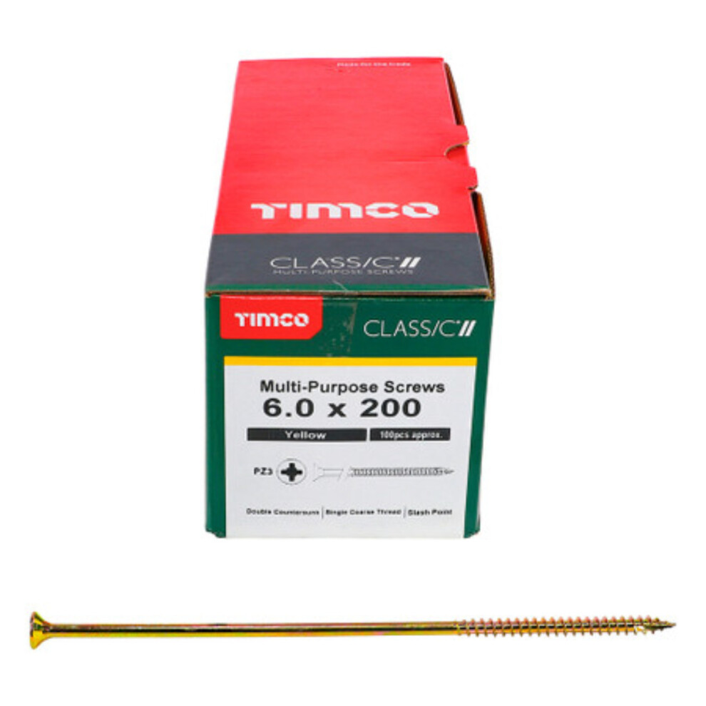 Timco Classic Multi-Purpose Double Countersunk Woodscrews - 6.0 X 200 Gold