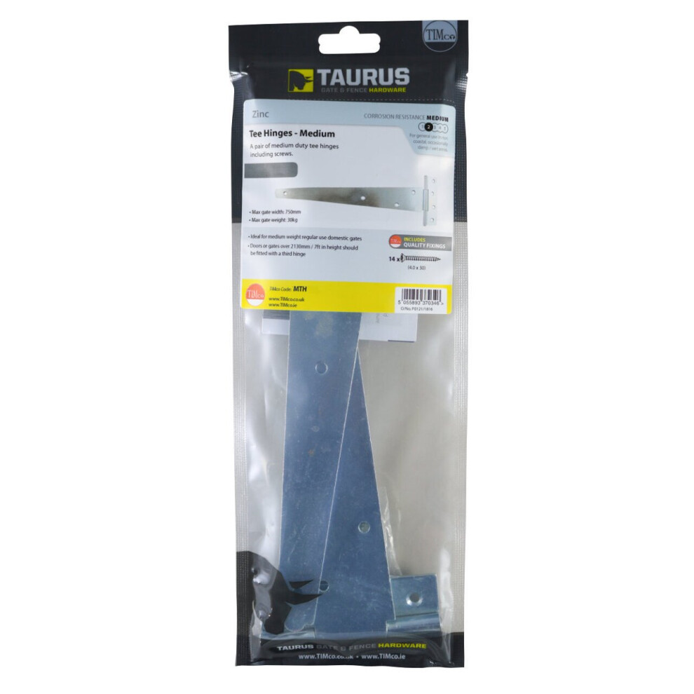 Taurus Medium Tee Hinge Pair 400Mm (16") Galvanised - Pre-Packed (Pair) 5055893370445