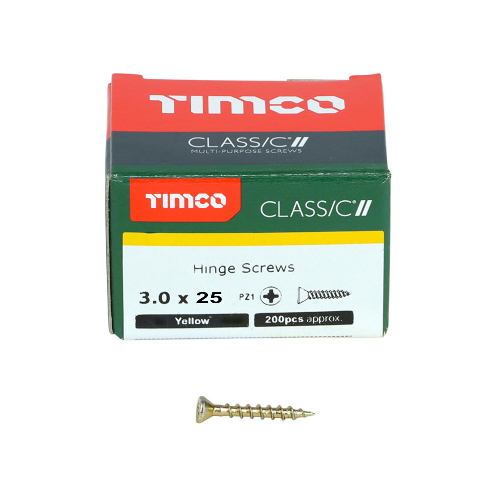 Timco Classic Countersunk Multi-Purpose Hinge Screws (Yellow) - 3 x 25mm (200 Pack Box)