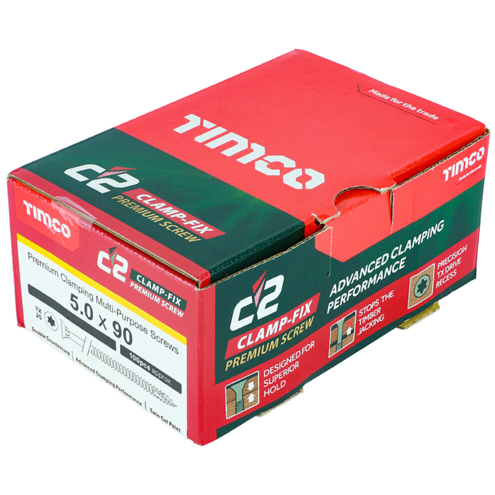 Timco C2 Clamp-Fix Multi-Purpose Premium Countersunk Gold Woodscrews - 5 x 90mm (100 Box)
