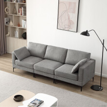 (3 Seater Sofa Only) ANEK 3 Seater Dark Grey Fabric Sofa with Ottoman and Pillows