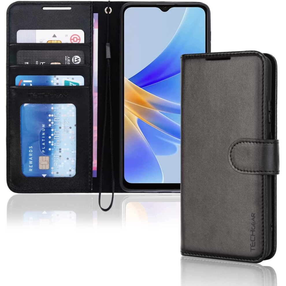 Leather Wallet Case for Oppo A17 Flip Protective Case Cover with Wallet Card Holder, Stand & Wrist Strap - PU Leather with Magnetic Closure