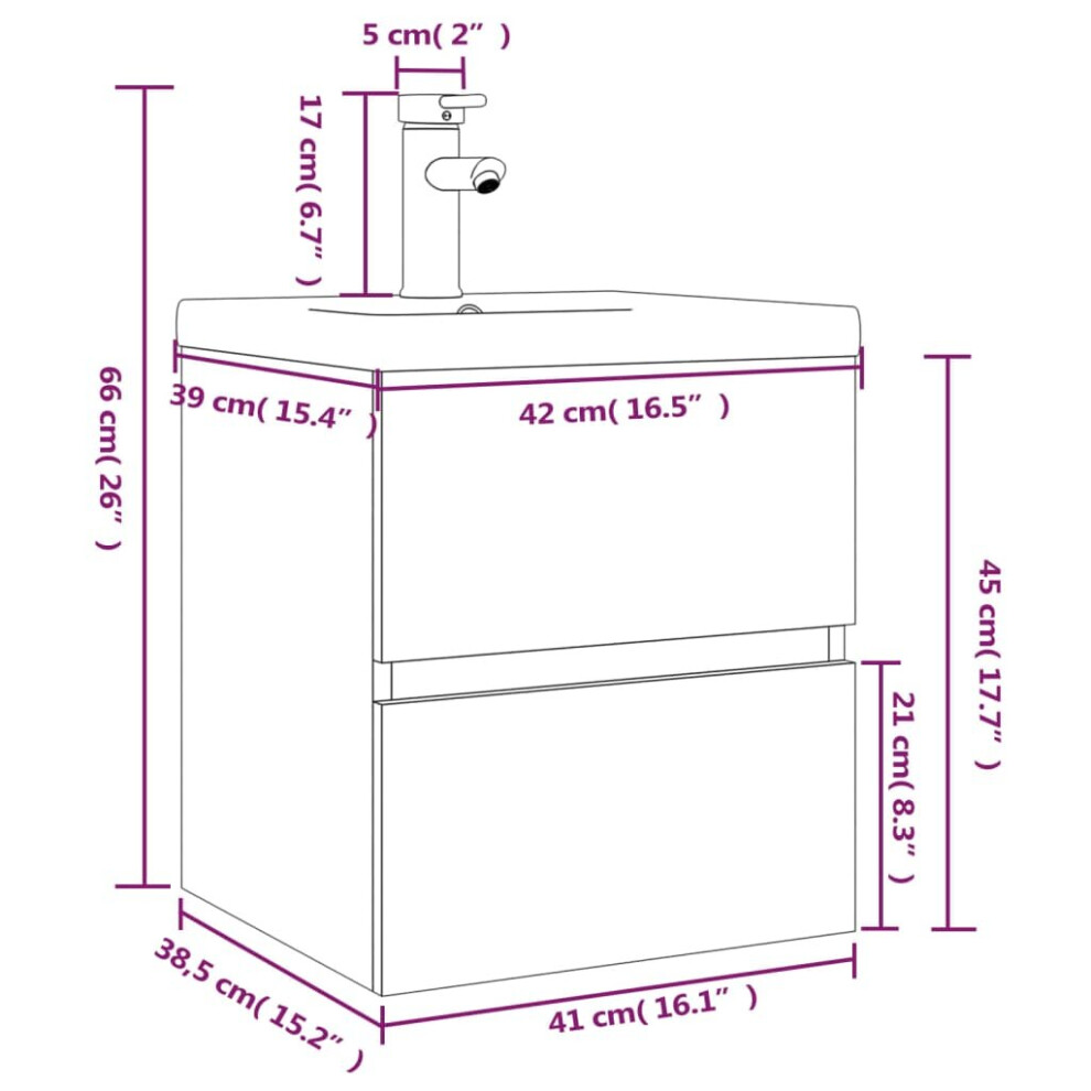 (brown oak, 41 x 38.5 x 45 cm) vidaXL Sink Cabinet Home Bathroom Sink Unit Storage Cabinet Engineered Wood