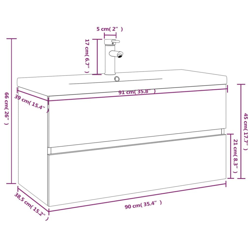 (smoked oak, 90 x 38.5 x 45 cm) vidaXL Sink Cabinet Home Bathroom Sink Unit Storage Cabinet Engineered Wood