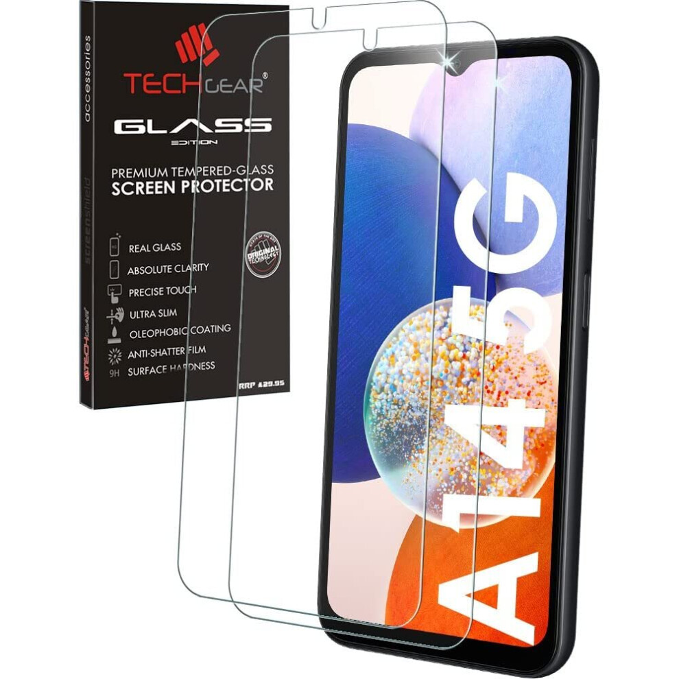 2 Pack  GLASS Samsung Galaxy A14 5G, Tempered Glass Screen Protector Covers [9H Hardness] [Crystal Clarity] [Scratch-Resistant] [No-Bubble]