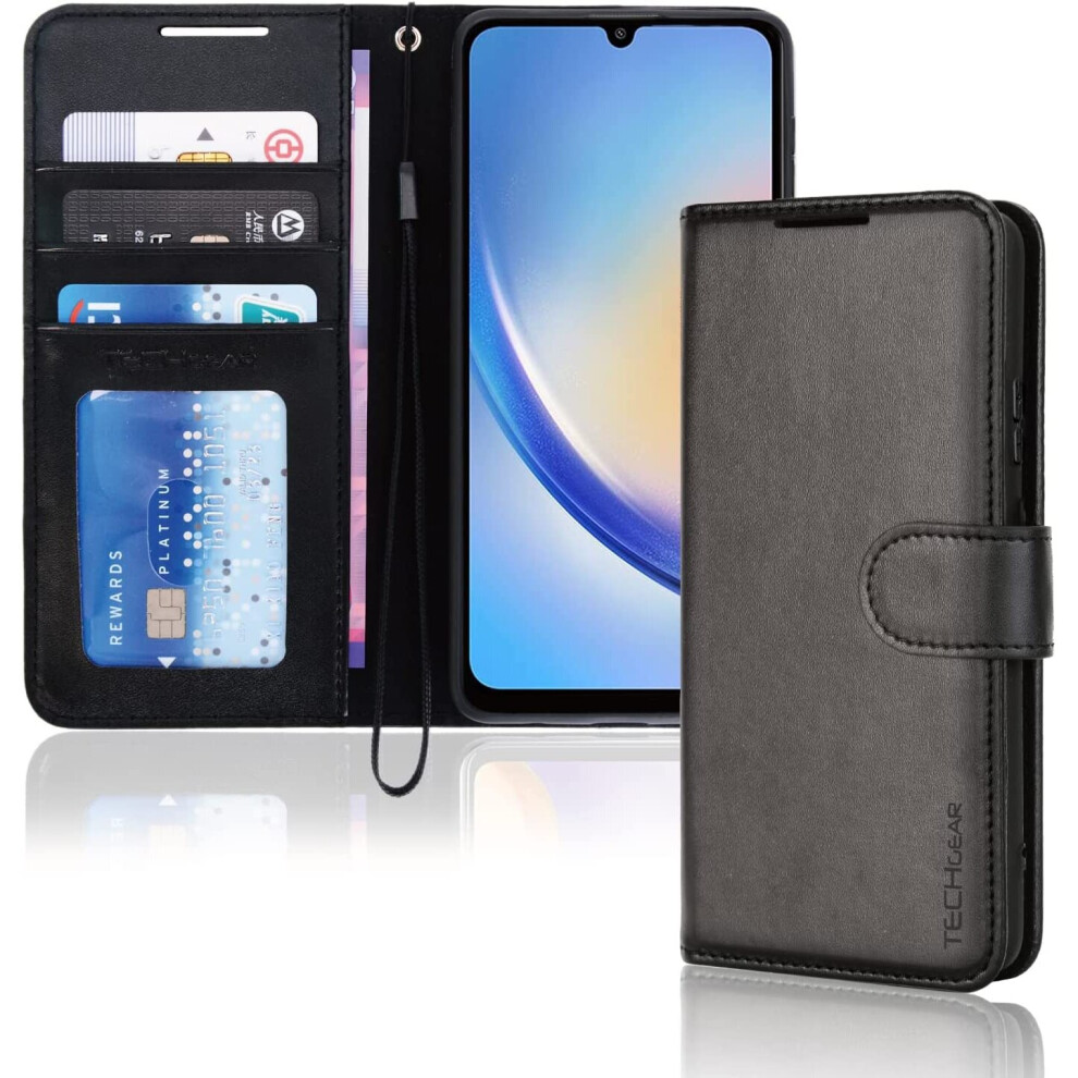 Samsung Galaxy A34 5G Leather Wallet Case, Flip Protective Cover with Wallet Card Holder, Stand and Wrist Strap - PU Leather with Magnetic Closure