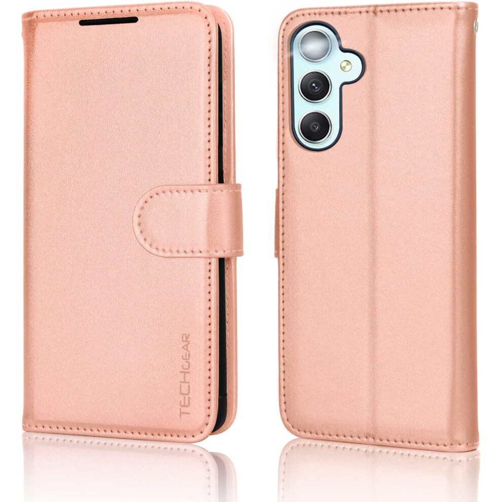 Techgear Samsung Galaxy A34 5G Leather Wallet Case, Flip Protective Cover With Wallet Card Holder, Stand And Wrist Strap - Pu Leather With Magnetic Closure