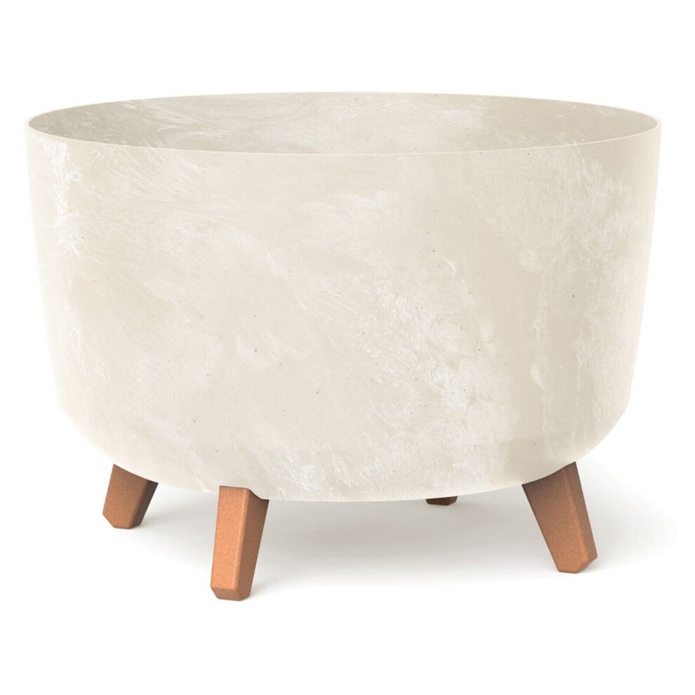 (400mm , cream) Round Concrete Look Planter Flower Pot Indoor Outdoor Garden Decor With Legs