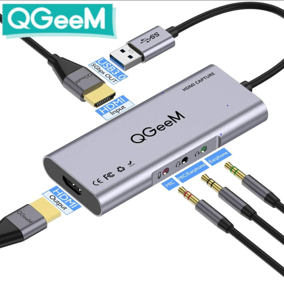 Qgeem Qg Ca 1 Hdmi Video Capture Card Hdmi To Usb 3.0 4K 1080P 60Fps Video Audio Capture Recorder Device Compatible With Pc Linux Youtube Obs Os X Tw 6900077861297