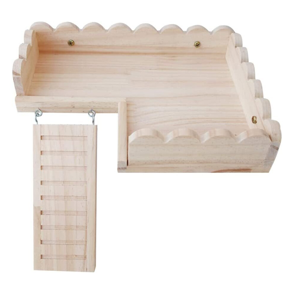 POPETPOP Hamster Ladder and Platform Set - Wooden Ladder Platform for Dwarf Hamster Chinchilla Gerbil Mouse, Small Animal Toy Cage Accessories