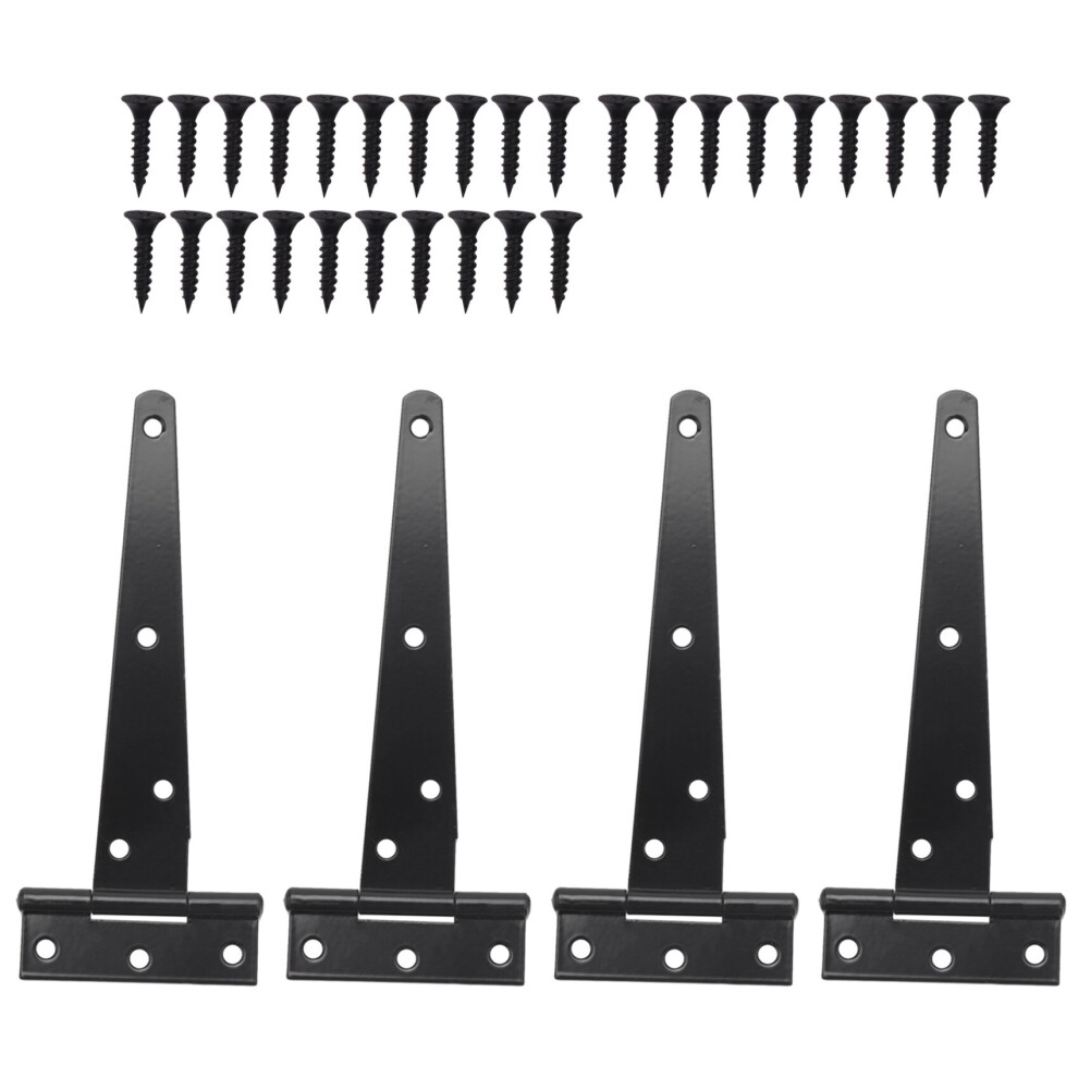 4 PCS 6 Inch Heavy Duty Door Hinges T-Strap Tee Shed Hinge Gate Hinges for Wooden Gates Hinges (Black)