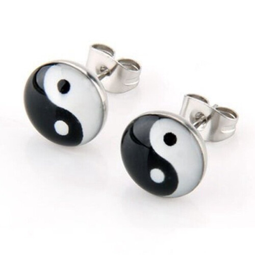 PAIR round pin Yin and 10mm earrings