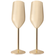 Lot de 2 verres à champagne incassables en acier inoxydable brossé doré pour mariage, fête, mariage, vin