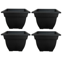 4 x 38cm Square Bell Plant Pot Planter Plastic Black Colour