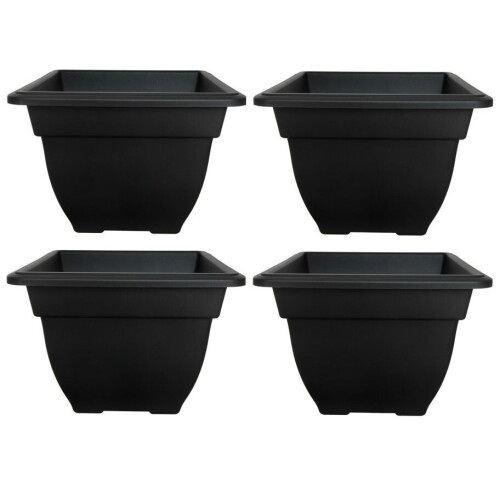 4 x  38cm Square Bell Plant Pot Planter Plastic Black Colour