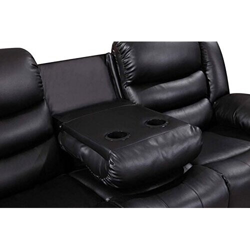 (Black) Roma Recliner Leather Corner Sofa on OnBuy