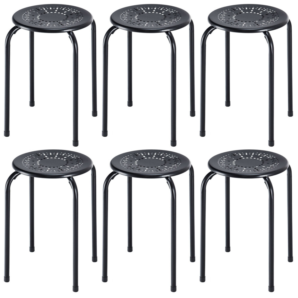 6PCS Stacking Round Bar Stool Kitchen Nesting Stool Dining Chair Black
