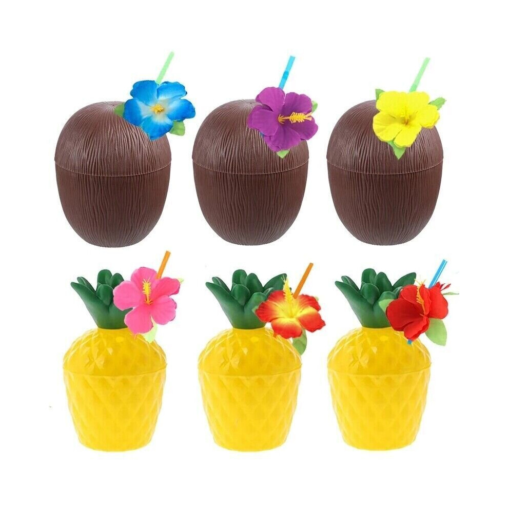 12Pcs Hawaiian Party Coconut Pineapple Cups Luau Party Summer Beach Party Bir
