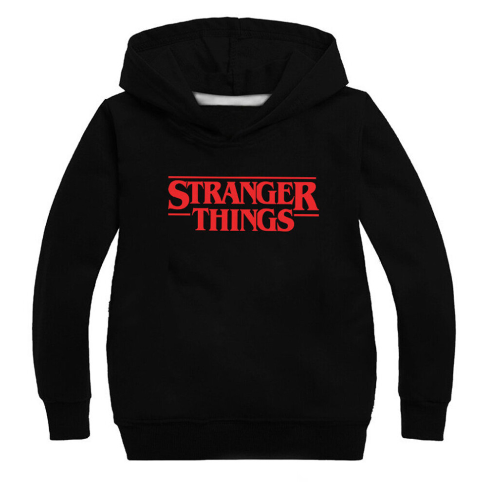 (11-12 Years, Black) Stranger Things Kids Boys Girls Hooded Sweatshirt Long Sleeve Pullover Casual Tops