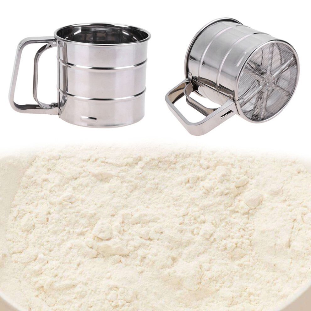 Stainless Steel Flour Sifter Fine Mesh Shaker Rice Flour Kitchen Baking Handheld Sieve Semi-automatic Baking Pastry Gadget-image-OPC-PBQ88FK-NEW
