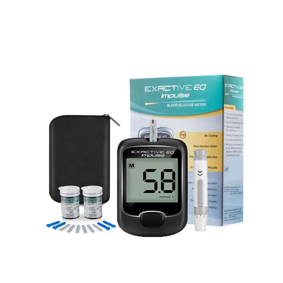 (Host mg/dL+50X test paper+50X needles) EXACTIVE EQ IMPULSE Blood Glucose Monitor Kit + Test Strips + Lancets