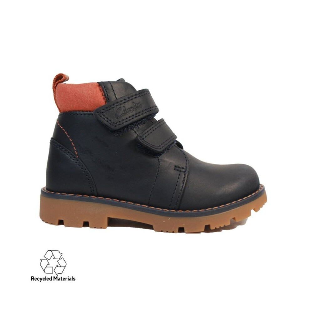 Clarks (12 (Children's)) Heath Strap Kids Navy Leather Childrens Ankle Boots Blue