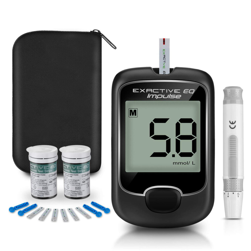 (Host mmol/L+50X test paper+50X needles) EXACTIVE EQ IMPULSE Blood Glucose Monitor Kit + Test Strips + Lancets