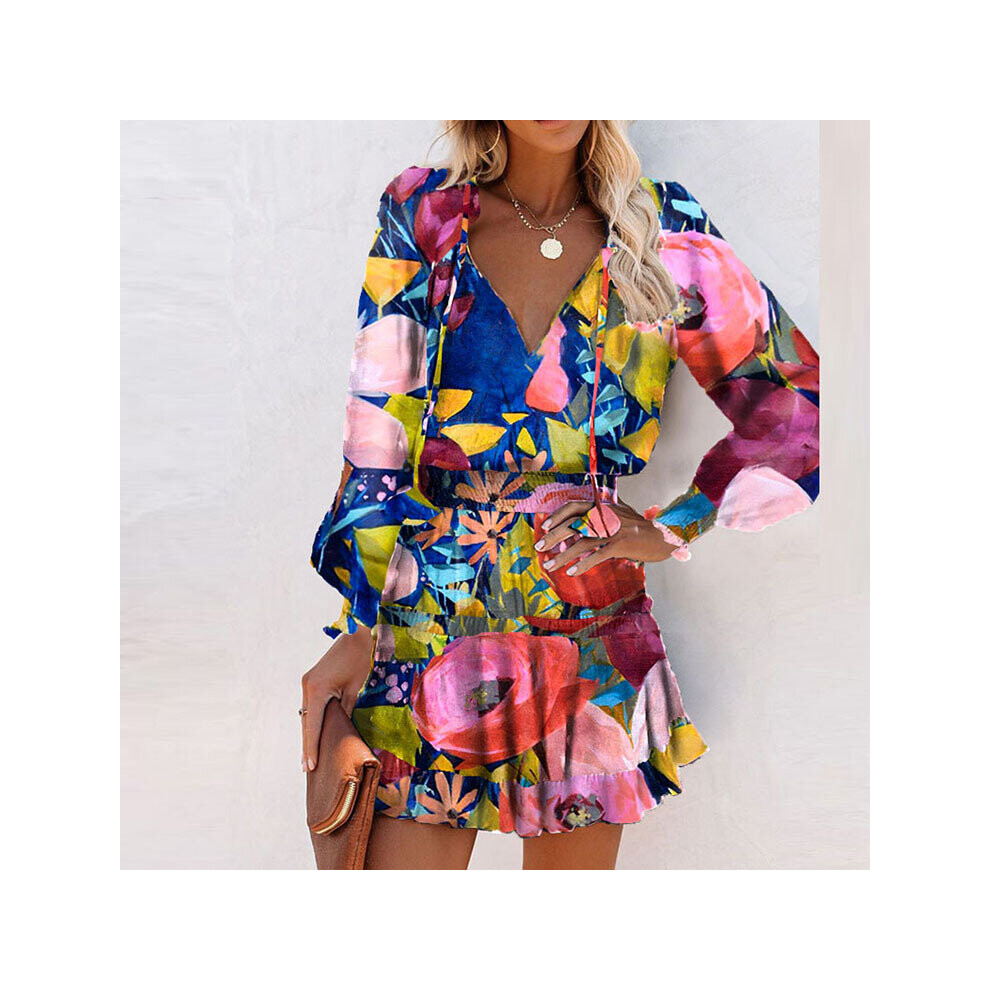Spring And Summer Short Dress Ladies Long-sleeved V-neck Print Slim Dress Summer Dresses For Women Femme-image-OPC-PBQC88W-NEW