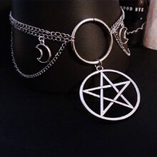 Gothic Pentagram Choker Necklace Goth Jewelry Pentagram Witch Pendant Charm Statement Punk Magic Wiccan Gift Women