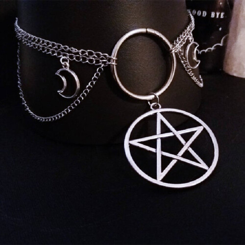 Gothic Pentagram Choker Necklace Goth Jewelry Pentagram Witch Pendant Charm Statement Punk Magic Wiccan Gift Women