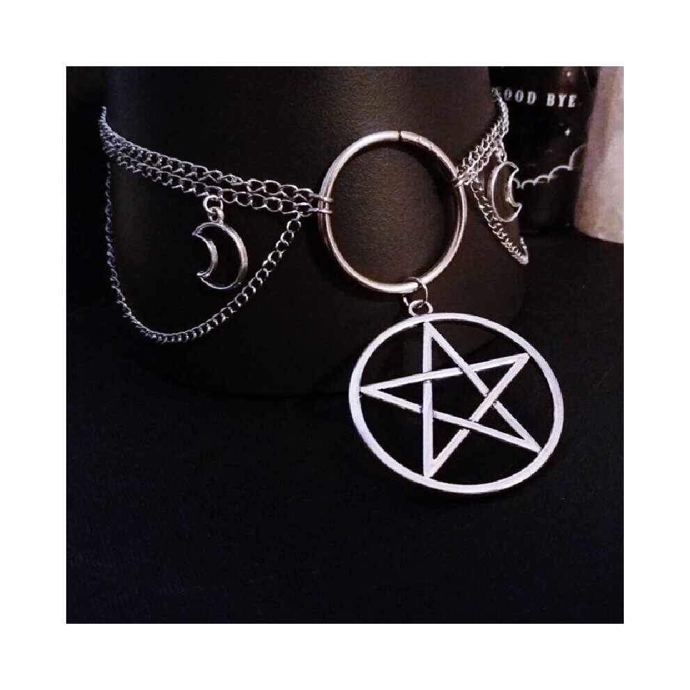 Gothic Pentagram Choker Necklace Goth Jewelry Pentagram Witch Pendant Charm Statement Punk Magic Wiccan Gift Women Multicoloured