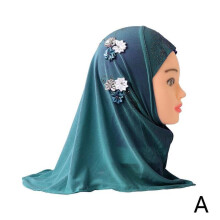 Muslim Girls Kids Hijab Islamic Scarf Shawls Flower Decor Soft And Stretch Material Prayer Turban For 2 To 7 Years Old Girl