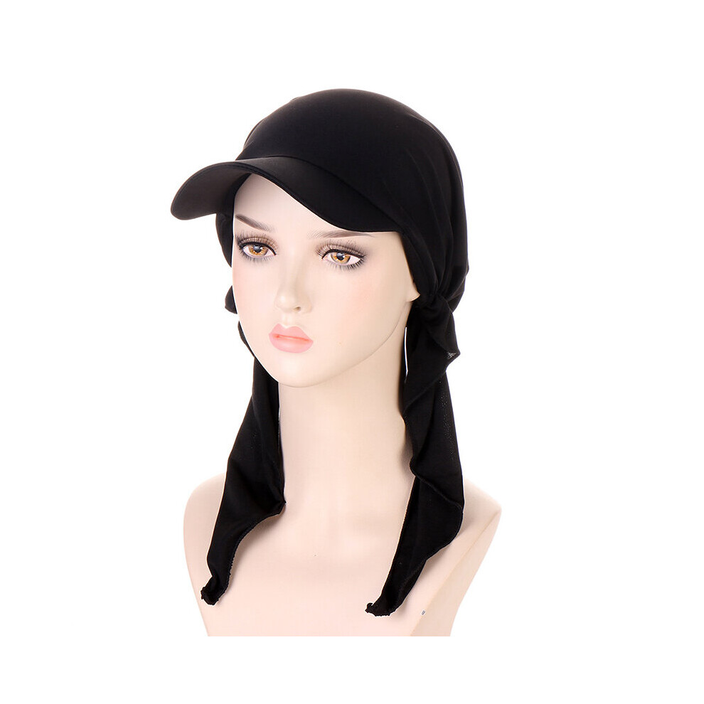 Muslim Sun Visor with Pre-Tied Durag Brim Baseball Cap Turban Hat Head Cover Hair Loss Scarf Wrap Bandana Bonnet-image-OPC-PBQFXTC-NEW