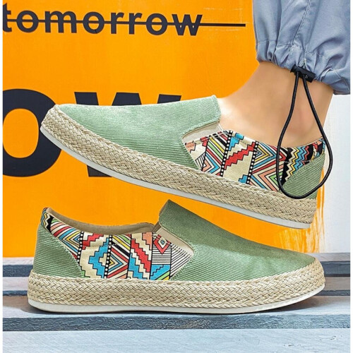 Summer Autumn Men Canvas Shoes Breathable Men's Graffiti Casual Loafers  Slip-On Hemp Shoes Espadrilles Hombre Footwear Flat