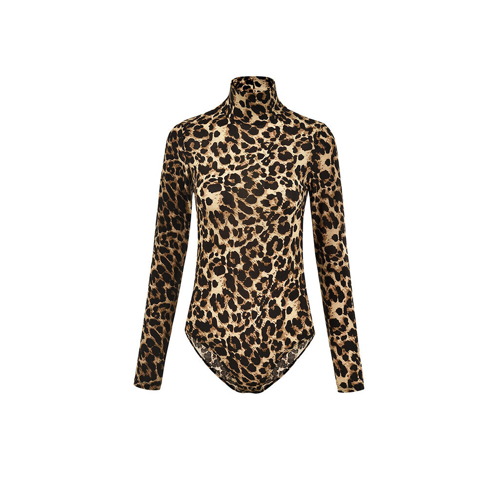 Women Leopard Bodysuit Tops Autumn Turtleneck Long Sleeve Bodycon Skinny Bodysuits Jumpsuits Ladies Sexy Club Wear