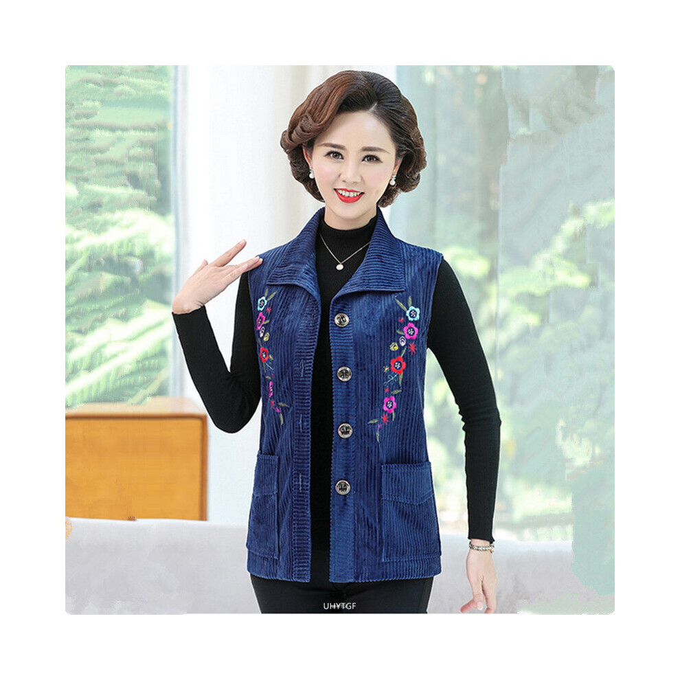 5XL Loose Size Vests For Women Embroidery Corduroy Spring Autumn Jacket Middle-Aged Elderly Thin Waistcoat 1294-image-OPC-PBQJ58P-NEW