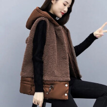 Hooded Lamb Wool Vest Jacket Women Clothing Autumn Winter Sleeveless Casual Thick Gilet Femme Hiver Loose Zipper Warm Waistcoat