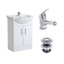 550MM MODERN WHITE BATHROOM BASIN FLAT PACK VANITY UNIT BASIN MONO + WASTE