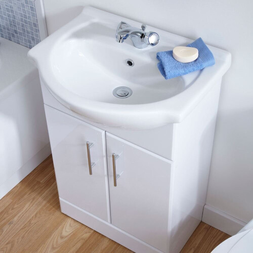 NES Home 550MM MODERN WHITE BATHROOM BASIN FLAT PACK VANITY UNIT BASIN MONO + WASTE 2