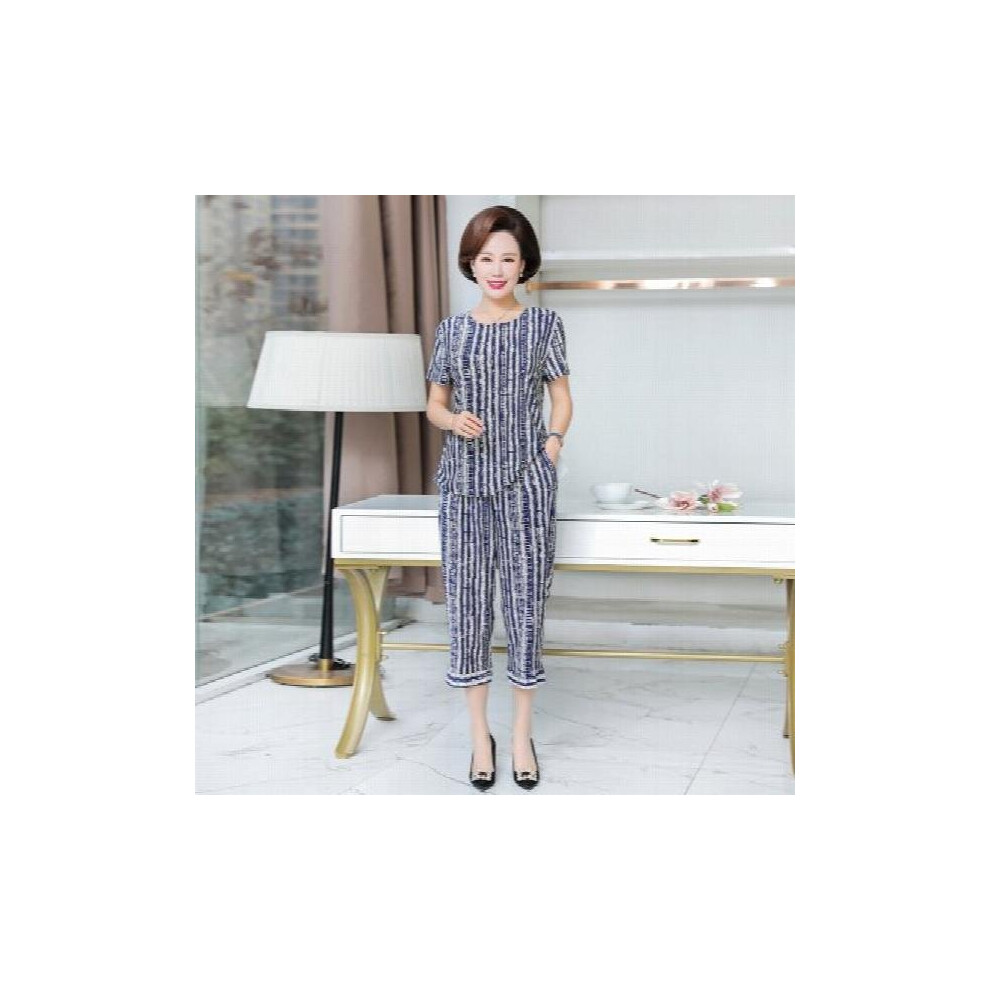 2 Pcs Sets Middle-aged and Elderly Women's Suits Vintage Print T-shirt Tops & Casual Pants Mother Summer Clothing 5XL-image-OPC-PBQJWHY-NEW